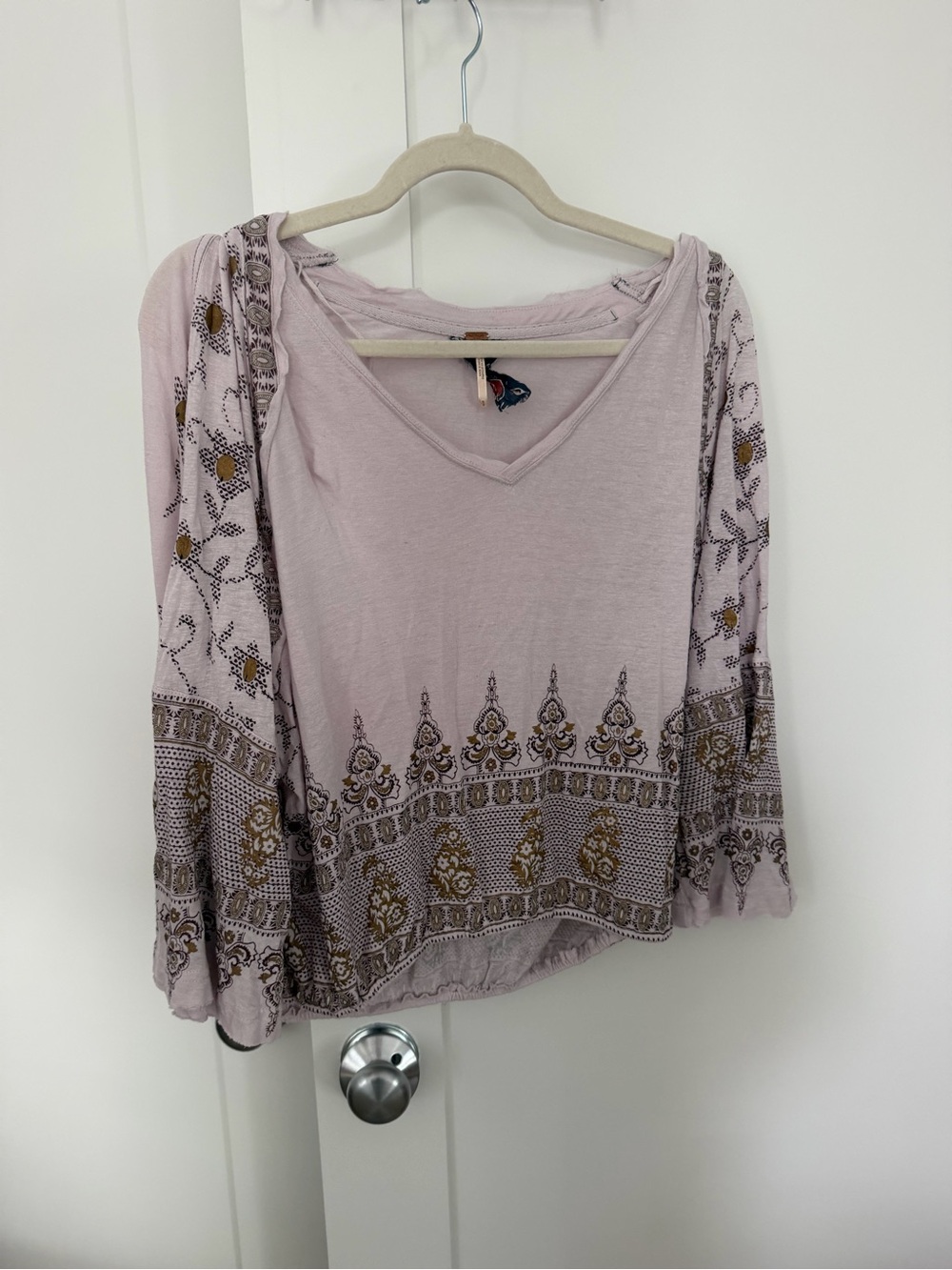 Free People Soft Lavender Printed V-Neck Tunic